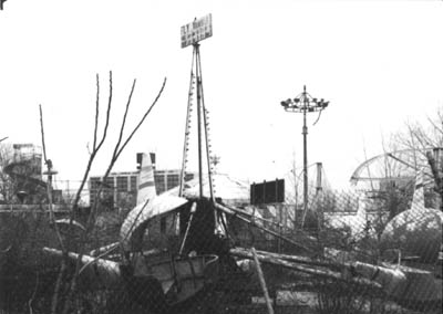 View of abandoned rides w/Kiddie Copters