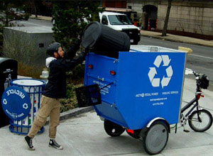 Collecting recyclables in park